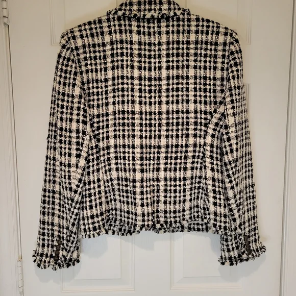 ANN TAYLOR TWEED Yellow Black and White Plaid Women's Blazer Sz 10 - Picture 6 of 15